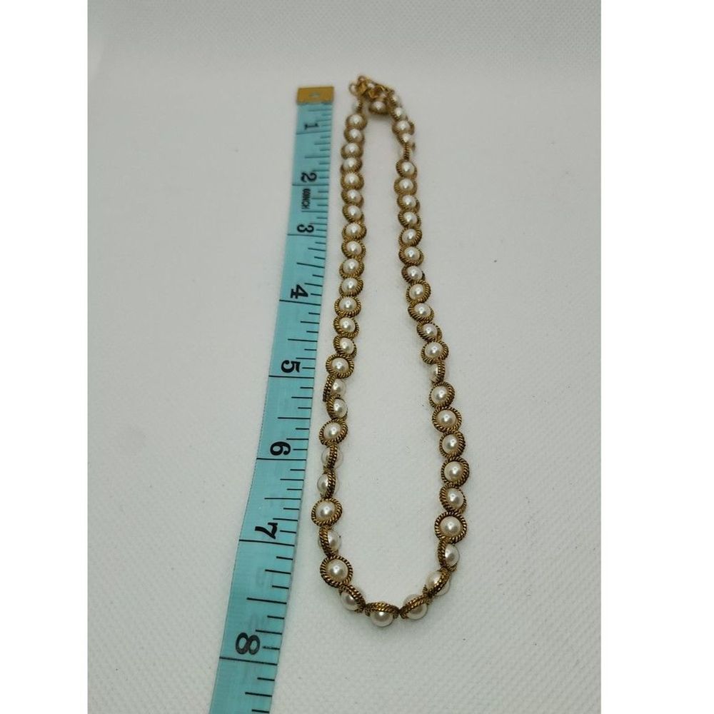 Vintage Orbit Faux Pearl Necklace with Gold Tone Chain - Picture 2 of 4